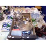 A collection of Silver plate, inc. kettle on stand etc.