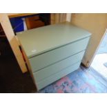 A green three drawer chest,