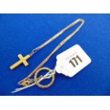 A 9ct Gold chain with Crucifix and a Russian wedding ring,