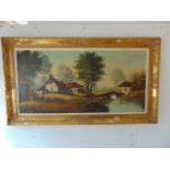 A gilt framed landscape oil signed