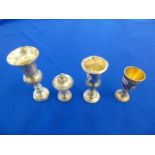 Three assorted hm silver Kiddush cups and a hm silver spice holder