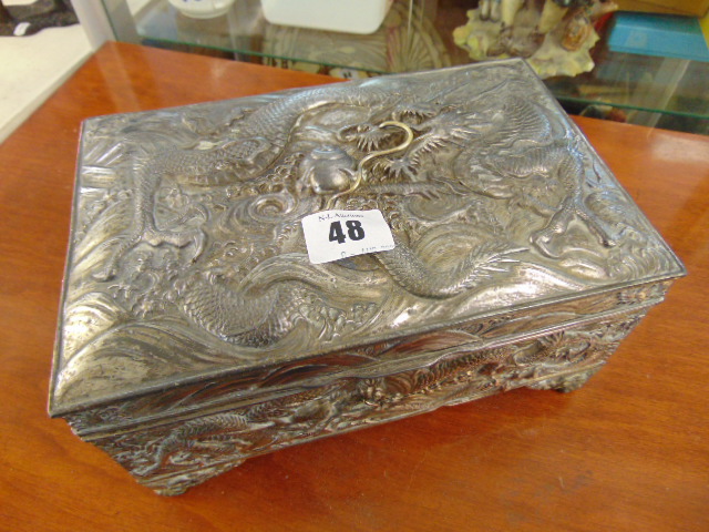 A Chinese metal casket,