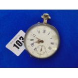 A hallmarked Silver French fob watch (11388) working order with damage to case