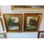 A pair of framed watercolours, landscapes, signed,