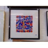 A framed acrylic and conti on paper, abstract image, dated 7/11/96, by John Barnicoat, 25.5 x 25.