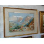 A large watercolour Mountain scene, continental, 83cm x 65cm,