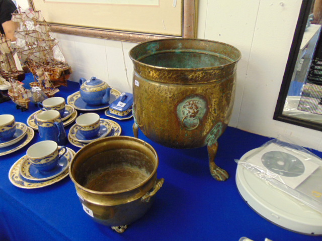 A brass planter, log bin etc.