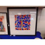 A framed acrylic and conti on paper, abstract image, dated 7/11/96, by John Barnicoat, 25.5 x 25.