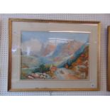 A large watercolour Mountain scene, continental, 83cm x 65cm,