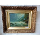 A gilt framed oil on board, seascape,