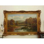 A large gilt framed oil on board,