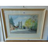 A framed watercolour Church scene