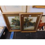 A pair of framed watercolours, landscapes, signed,