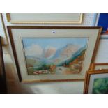 A large watercolour Mountain scene, continental, 83cm x 65cm,