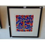 A framed acrylic and conti on paper, abstract image, dated 7/11/96, by John Barnicoat, 25.5 x 25.