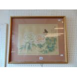 A framed oriental silk panel