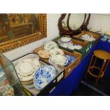 Four boxes of assorted china, Wedgewood, Booths, platters etc.