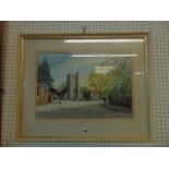 A framed watercolour Church scene