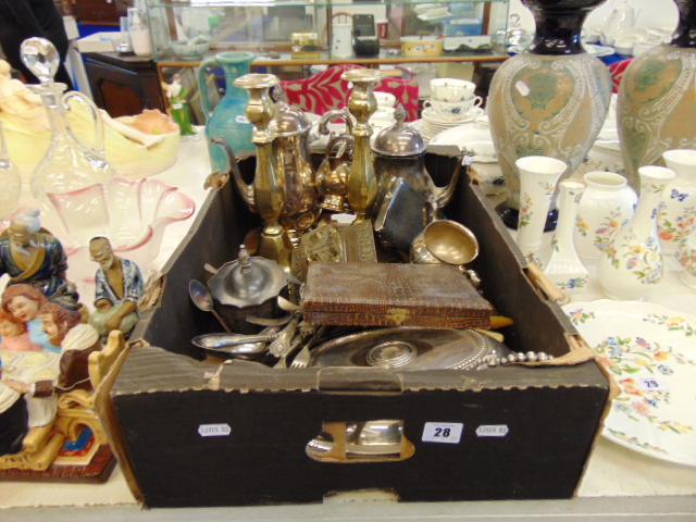 A qty of metal ware, candlesticks etc.