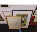 Four framed assorted prints