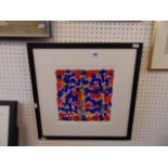 A framed acrylic and conti on paper, abstract image, dated 7/11/96, by John Barnicoat, 25.5 x 25.