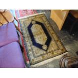 A Persian Ghom Silk carpet, Dark blue and Gold pattern, approx,