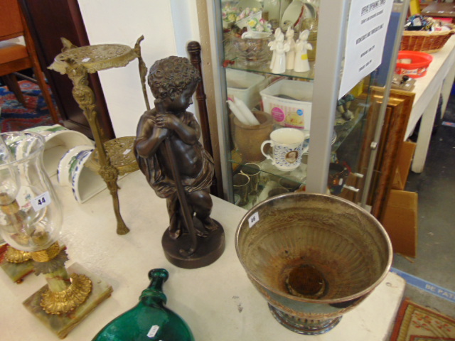 A silver plated punch bowl, brass stand etc.