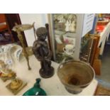 A silver plated punch bowl, brass stand etc.