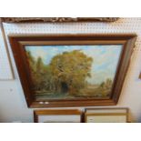 A framed oil on board, country scene,