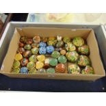 Approx. 36 hand painted paper mache lidded boxes, etc.