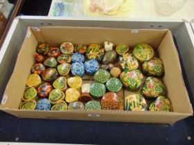 Approx. 36 hand painted paper mache lidded boxes, etc.