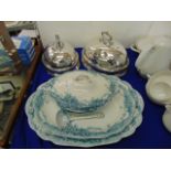 Two Alfred Meakin platters, tureen,