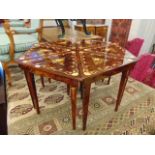 An Italian marquetry musical hexagonal shaped six piece triangle tables,