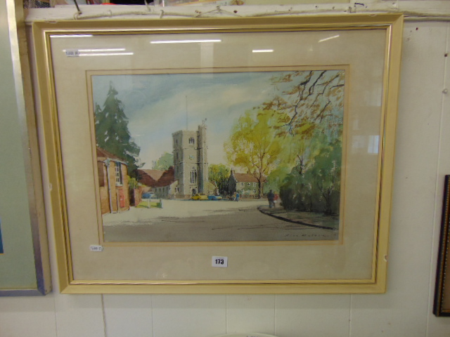 A framed watercolour Church scene - Image 3 of 3