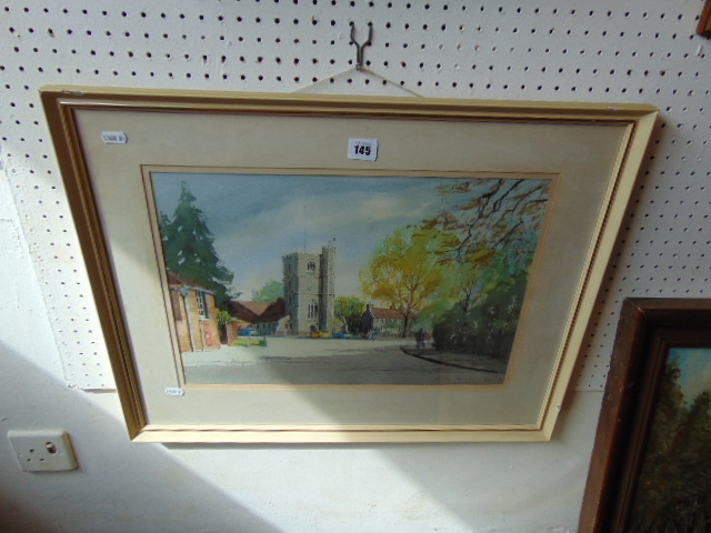 A framed watercolour Church scene