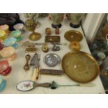 A qty of oddments inc. Silver dressing brush, candle snuffer etc.