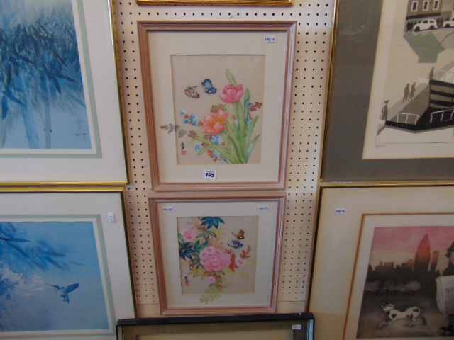 Two framed Chinese watercolour plus a oriental cork picture