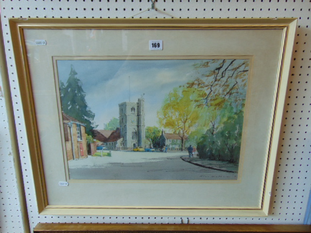 A framed watercolour Church scene - Image 2 of 3