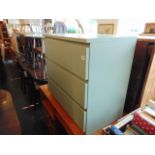 A green three drawer chest,