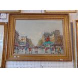 A framed oil on canvas, Paris street scene,