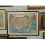 A decorative framed map of US