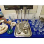 A qty of candlesticks and Alessi bowl and tray