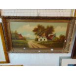 A framed oil on board, Dutch cottage scene,