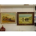 Two framed oil on canvas, horses,