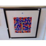 A framed acrylic and conti on paper, abstract image, dated 7/11/96, by John Barnicoat, 25.5 x 25.