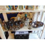 A qty of silver plate; cocktail shaker, soda siphon, trays, dishes etc.