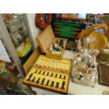 A backgammon set and three boxed Chess sets