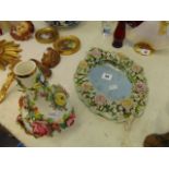 A floral ladies mirror plus Italian ceramic floral vase