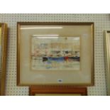 A framed watercolour Harbour scene,