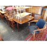 A mid-century table, four chairs,